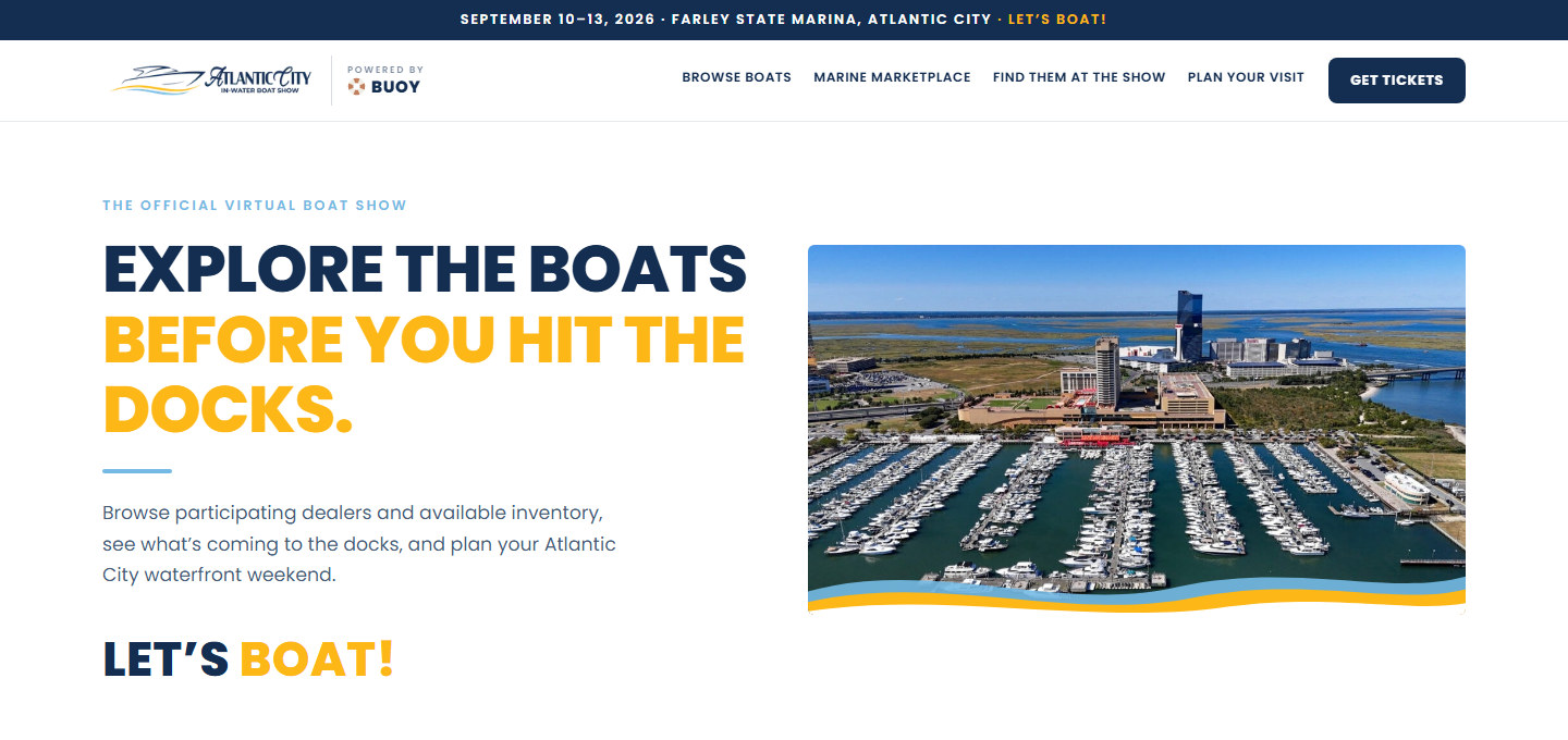 The acvirtualboatshow.com homepage: Explore the boats before you hit the docks