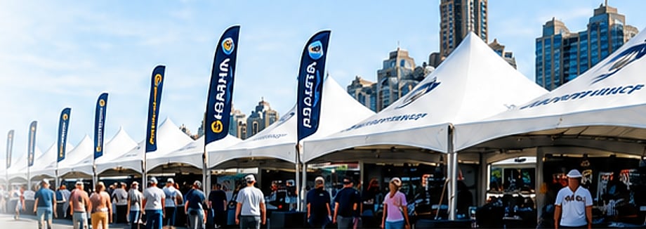 Exhibitor tents at the Marine Marketplace